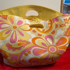 Clinique Canvas Tote in groovy psychedelic floral design. NWOT, Multi-functional